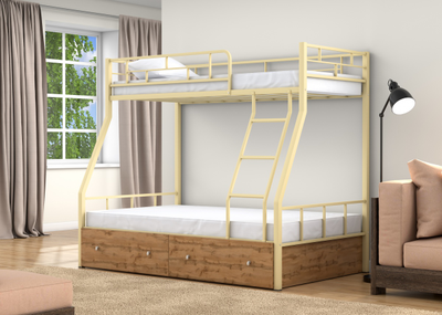 Двухъярусная кровать Раута Слоновая кость ящики дуб ватан фото