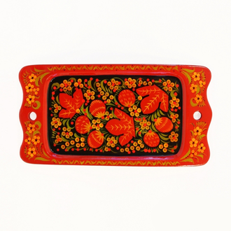 Тарелка поднос Прямоугольный 290*150 с росписью Хохлома