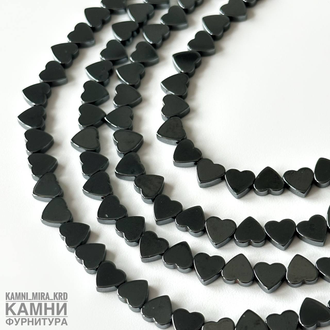 "Гематит" геметин сердечки горизонтальные и продольные, цвет в ассортименте, цена за нить 19 см