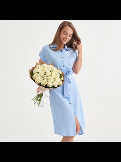 Букет "Утренняя роса" из 25 белых роз в крафте