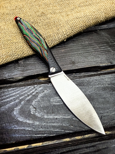 Фрикционный складной нож Канадец Большой сталь AUS10Co, рукоять G10/микарта зеленые полосы