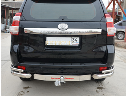 Защита заднего бампера угловая двойная под фаркоп d76/42 для Toyota Land Cruiser Prado 150 (2010-...)