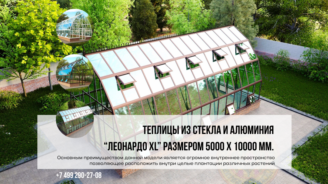 Новая теплица в каталоге Красивые теплицы “Леонардо XL” размером 5000 х 10000 мм.