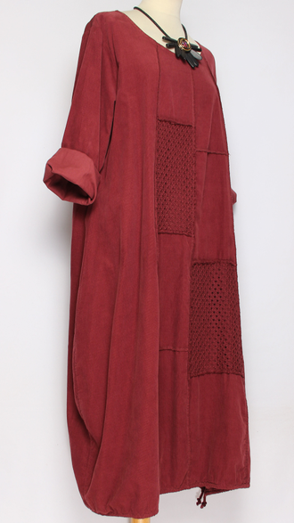 Платье Бохо вельветовое "Сетка трикотажная спинка" винный до р.56