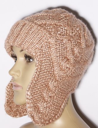 Шапка женская ушанка "Косички" 11528 морская волна, коралл