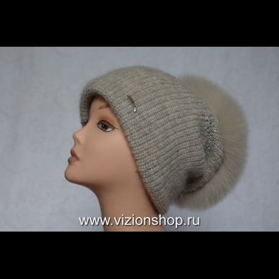 Женская вязаная шапка с мехом Италия Vizio 6470 фото дизайнерских шапок для женщин
