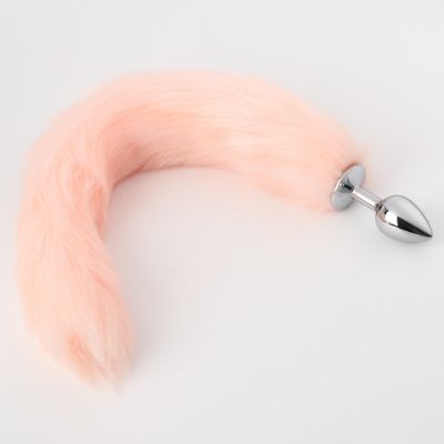 Анальная пробка с мехом, втулка серебряная 28 мм, хвост 400 мм