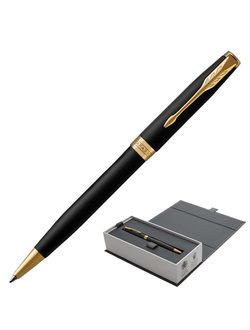 Ручка подарочная шариковая PARKER "Sonnet Core Matt Black GT", черный лак, позолоченные детали, черная, 1931519