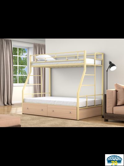 Двухъярусная кровать Раута Твист Слоновая кость ящики дуб молочный