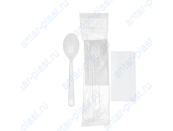 Комплект №2 (ложка столовая прозрачная, салфетка белая)