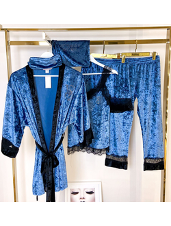 Домашняя одежда Виктория Сикрет 6в1 велюр темно-голубой