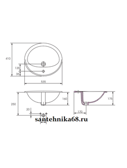 Раковина встраиваемая Cersanit CALLA 54 на столешницу круглая