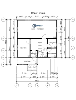 ДЖ-04 ГАБАРИТНЫЕ РАЗМЕРЫ: (8Х8,5М) 1,5 ЭТАЖА, ОБЩАЯ ПЛОЩАДЬ: 142.5М²
