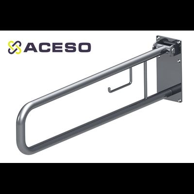 Поручень настенный откидной для унитаза,  с держателем для бумаги  800*84*220, с фиксатором к стене