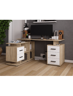 СКМУ-3 компьютерный стол угловой Сонома/Белый с тиснением