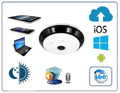 Панорамная потолочная WiFi видеокамера  с DVR (fish_ufo2_new_W), 960P HD (360EyeS)