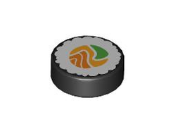 Tile, Round 1 x 1 with Sushi Roll Pattern, Black (98138pb261 / 6361438)
