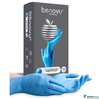 BENOVY Nitrile Chlorinated BS, перчатки нитриловые, голубые, XL, 100 пар в упаковке