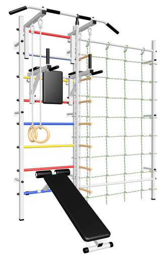 Шведская стенка  в квартиру с турником , брусьями, скамьей , детскими навесными и канатным лазом.