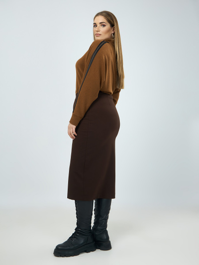 Трикотажная юбка миди коричневая