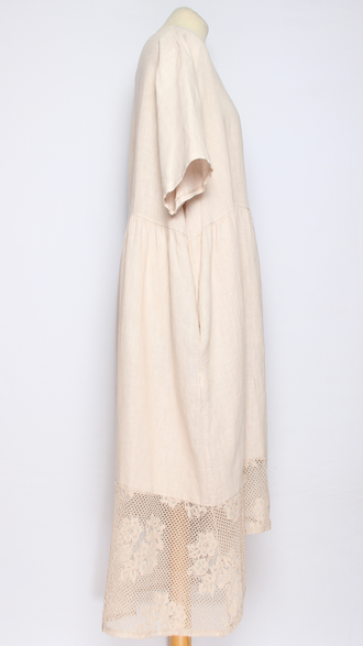 ПЛАТЬЕ БОХО ЛЬНЯНОЕ " АЖУРНОЕ КРУЖЕВО" фуксия, оранж, св.бежевое, желтое до р.54