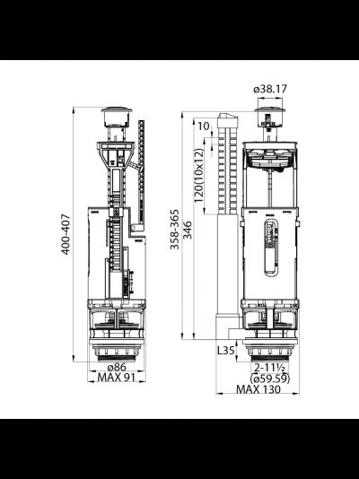 Двухуровневая сливная арматура IDDIS с нижним подводом воды 2 ур. F012400-01K (круглая прокладка)