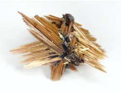 Редкость! Рутил свободного роста, сростки "звезды" золотистых игольчатых кристаллов на кристаллах гематита, Бразилия (29*16*16 мм, 2,3 г) №37919