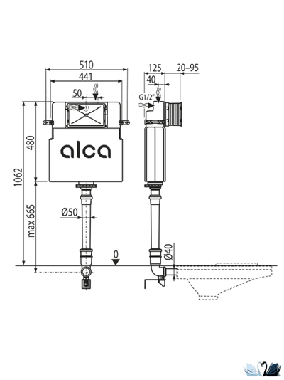 Бачок Alcadrain AM112 Basicmodul скрытого монтажа для замуровывания в стену без панели смыва для чаши генуя