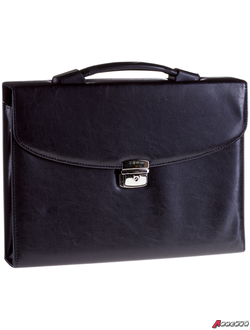 Портфель OfficeSpace "Pulsar" кожзам, черный, 3 отделения, метал. замок, с ремнем. ПаКЗ_584