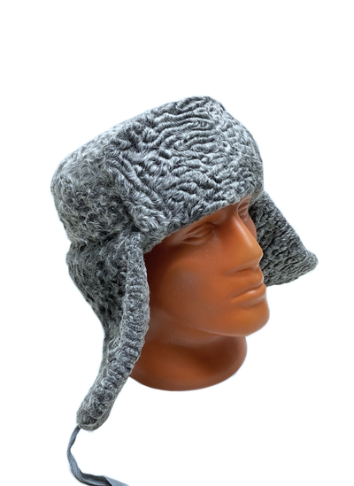 Шапка-Ушанка цельномеховая из серого отборного Каракуля (модификация 1)