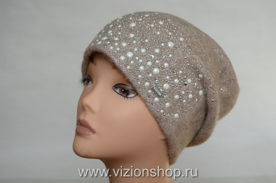 Итальянская бежевая женская вязаная шапка Визио 6110 фото