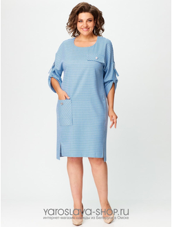 Модель: 1166.Нарядное женское платье голубого цвета в мелкую клетку