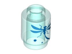 Brick, Round 1 x 1 Open Stud with Blue Dragonfly Pattern, Trans-Light Blue (3062bpb058 / 6226611 / 6284030)