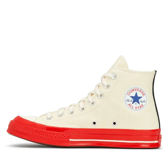 Кеды Converse Comme des Garcons Play белые высокие с красной подошвой