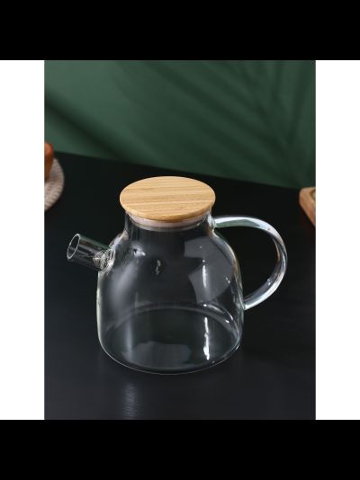 Чайник заварочный стеклянный с бамбуковой крышкой, 1200 мл