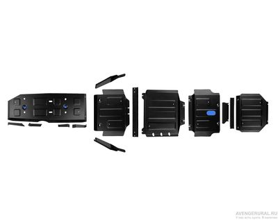 Комплект защит радиатора + картера + КПП + РК + бака + комплект крепежа, Rival, Сталь, Jac T9, V - 2.0. АКПП, полный, 2024-