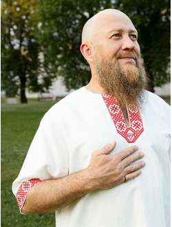 Русская рубаха с коротким рукавом «Велес Одал»