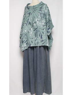 БЛУЗА ЛЁН "КИМОНО ХОМУТ АСТРА" морская волна, голубая до р.56