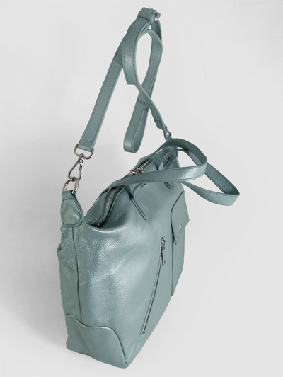 (АРТИКУЛ: 10157/1/5)СУМКА ЖЕНСКАЯ БОЛЬШАЯ, НАТУРАЛЬНАЯ КОЖА, ЦВЕТ  ГОЛУБОЙ "АКВАМАРИН"" С НЕБОЛЬШИМ ПЕРАМУТРОВЫМ БЛЕСКОМ, С ПЛЕЧЕВЫМ РЕМНЕМ