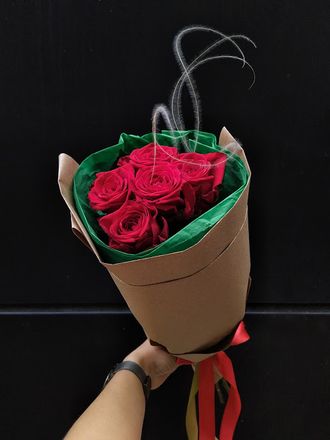 Букет роз, красивый букет роз, красная роза, оригинальные букеты, букет 5 роз