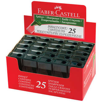 Точилка FABER-CASTELL, с контейнером, прямоугольная, пластиковая, зеленые детали, 582425