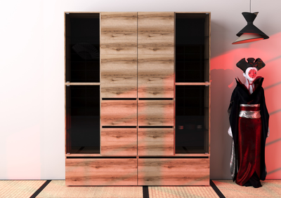 Берген тумба со стеклом Дуб делано/Венге