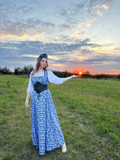 Косоклинный сарафан синий