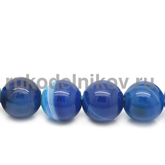 бусина круглая, агат натуральный, диаметр-8 мм, цвет-синий, 5 шт/уп