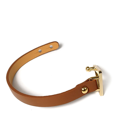 (АРТИКУЛ: 8584/44) БРАСЛЕТ ЖЕНСКИЙ, ЯРКО-КОРИЧНЕВАЯ КОЖА, МЕТАЛЛ "ЗОЛОТО"