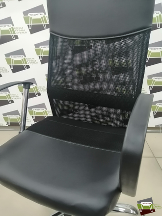 Кресло Боб ХРОМ, ткань, черный TW-11 + кож.зам. черный Д501, Топ-ган
