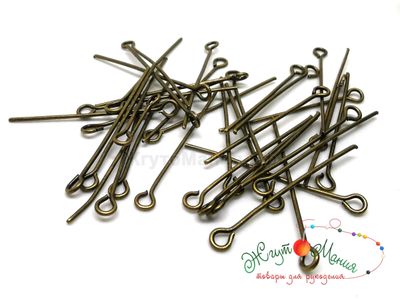 ПИН "БУЛАВКА" С ПЕТЕЛЬКОЙ - 30ММ - 50 ШТУК - БРОНЗА
