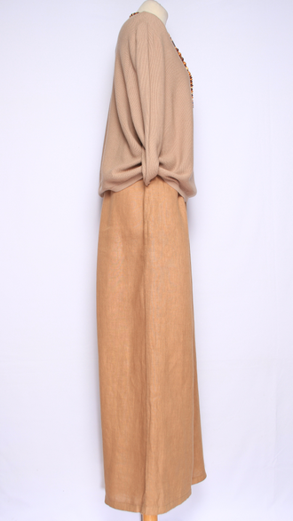 Брюки "Лён широкие с защипами на поясе" бежевые, мокко, св.бежевые, шоколад, молочные, хаки до р.48-56