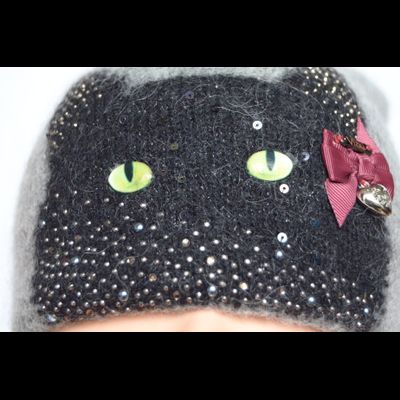 Модная итальянская шапка с кошкой и помпоном Vizio 6718 серая