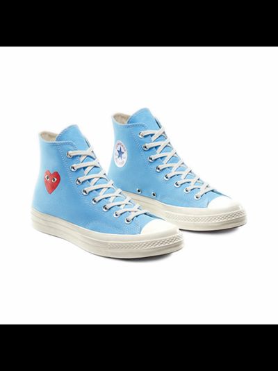 Converse Comme des Garcons Blue голубые высокие с сердечком